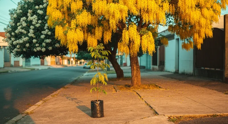 Capa do guia de compra de muda de Canafistula (Peltophorum dubium): Canafístula ou Chuva-de-Ouro