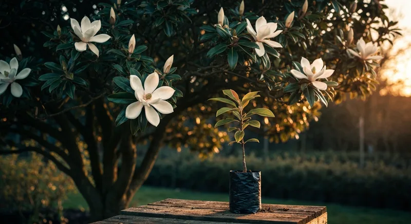 Capa do guia de compra de muda de Magnolia (Magnolia grandiflora): Magnólia branca enxertada