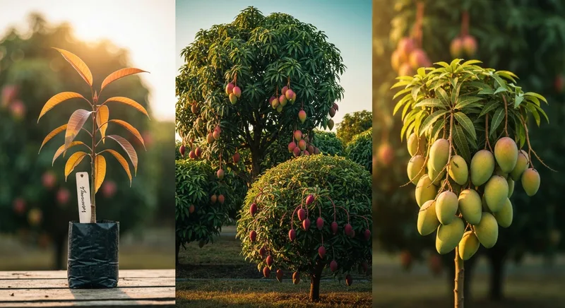 Muda de Manga (Mangifera indica) — Guia de Compra | Link Plantas Capa do guia de compra de muda de Manga (Mangifera indica): Manga