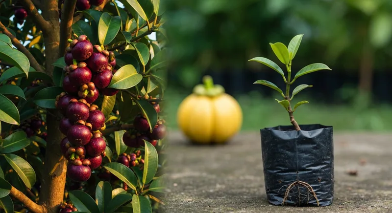 Capa do guia de compra de muda de Mangostao (Garcinia mangostana): Mangostão roxo ou amarelo falso