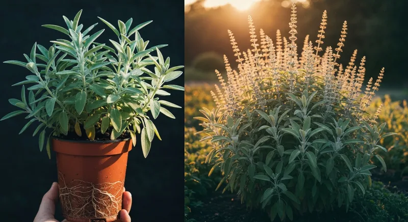 Muda de Salvia (Salvia officinalis) — Guia de Compra | Link Plantas Capa do guia de compra de muda de Salvia (Salvia officinalis): Sálvia: muda viva ou folha seca