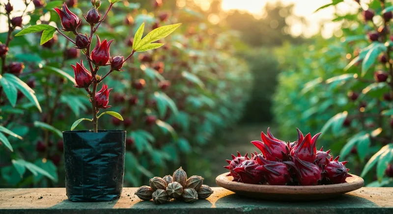 Capa do guia de compra de muda de Vinagreira (Hibiscus sabdariffa): Vinagreira é hibisco